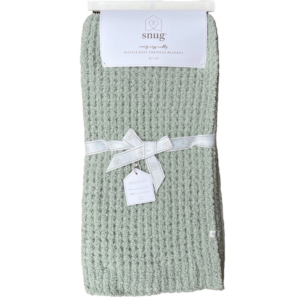 Snug Green Waffle Knit Chenille Baby Blanket Cozy Plush Soft 30x40 Unisex New